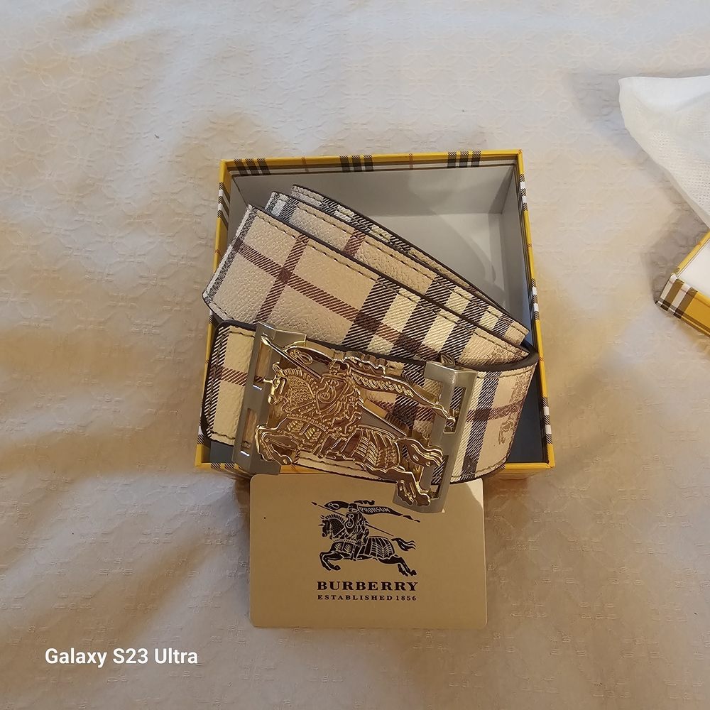 Burberry Beige and Black Checkered Men's Belt
